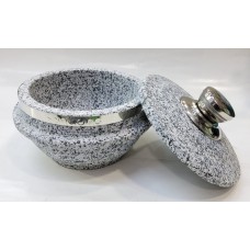 #5RYB1608; Stone pot w. lid 16x8cm..