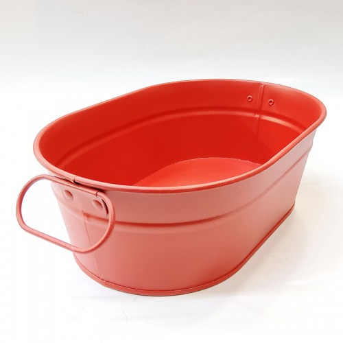 #B178-R; Metal bucket oval 22.5cm Red