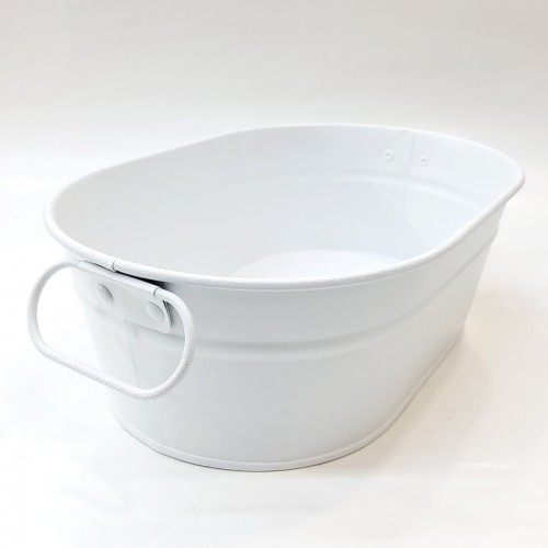 #B178-WT; Metal bucket oval 22.5cm white