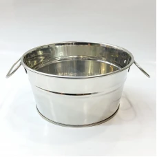 #B232-SS; Metal bucket round 15cm silver..