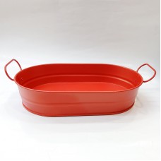 #B267-R; Metal bucket 24x15x5cm oval Red..