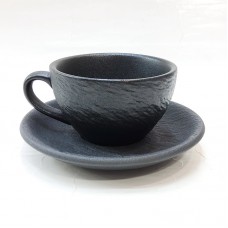 #BSEG200-BK; Ceramic coffee cup + saucer..