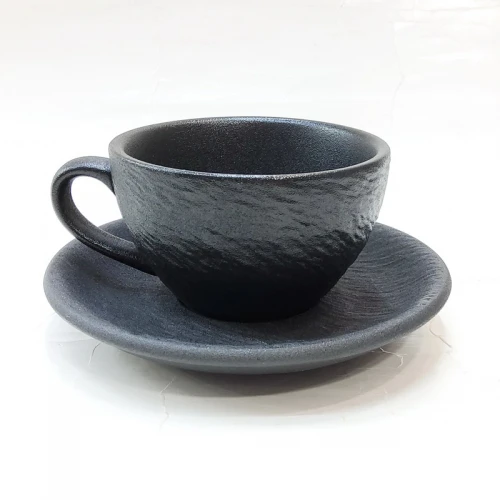 #BSEG200-BK; Ceramic coffee cup + saucer 200ml #BK