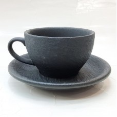 #BSEG250-BK; Ceramic coffee cup + saucer..