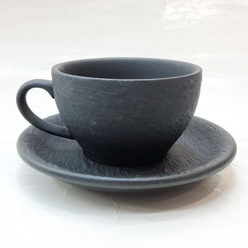 #BSEG250-BK; Ceramic coffee cup + saucer 250ml #BK  