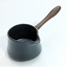 #HN0276-BK;  Ceramic sauce bowl w. handl..