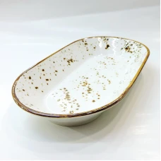 #KK1103-WT; Ceramic oval deep plate 9.5&..