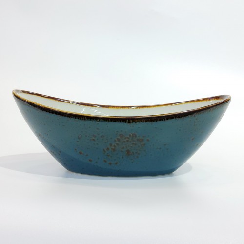 #KK6093-BL; Ceramic boat shape bowl 8" #BL