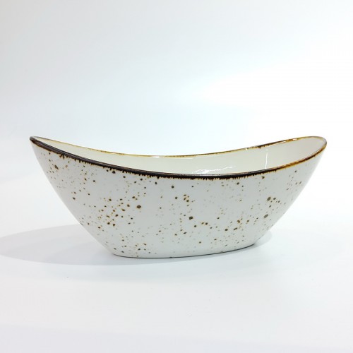 #KK6093-WT; Ceramic boat shape bowl 8" #WT