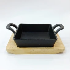 #YY085-1; Cast iron pan + wood 12.5x12.5..