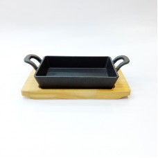 #YY086-1; Cast iron pan + wood 11x16cm..