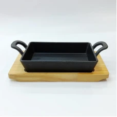 #YY086-1; Cast iron pan + wood 11x16cm..