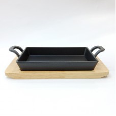 #YY087-1; Cast iron pan + wood 12x20cm..