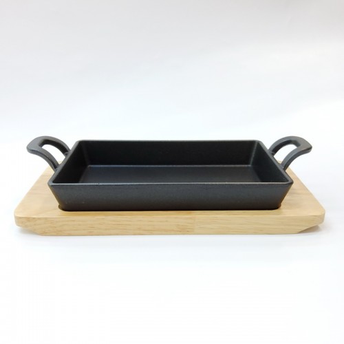 #YY087-1; Cast iron pan + wood 12x20cm