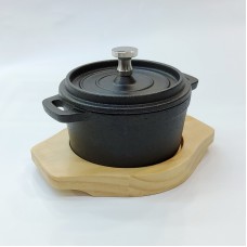 #YY10R-L; Cast iron round casserole + wo..