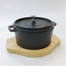 #YY14R-L; Cast iron round casserole + wo..