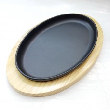 #YY2038; Cast iron pan 28x18cm + wood  ..