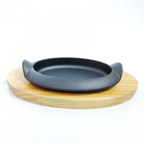 #YY2041; Cast iron pan 21cm oval + wood