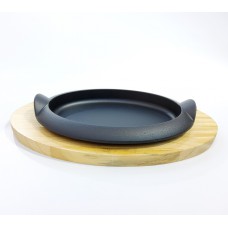 #YY2042; Cast iron pan 25cm oval + wood..