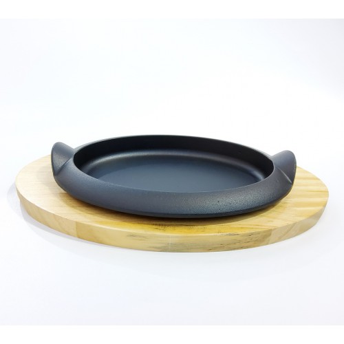 #YY2042; Cast iron pan 25cm oval + wood