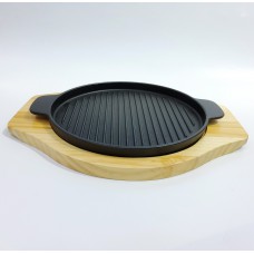 #YY2049; Cast iron pan 24cm Rd. + wood ..