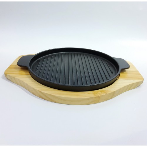 #YY2049; Cast iron pan 24cm Rd. + wood 