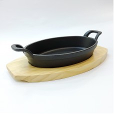 #YY21615; Cast iron oval pan + wood..