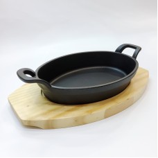 #YY24165; Cast iron oval pan + wood..